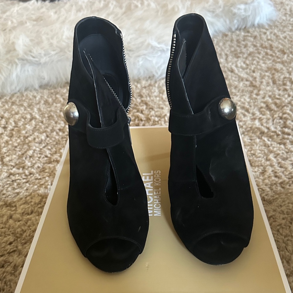 Michael Kors Black Heeled Boots with Silver Accents